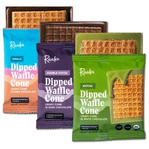 Chocolate Dipped Waffle Cone - Sampler 4-Pack, Vanilla, Double Dark, Matcha Vegan White Chocolate
