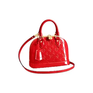 Pre-owned Louis Vuitton Patent Calfskin Shoulder Bags Alma BB Monogram Vernis Red Patent Leather Handbag with Crossbody Strap