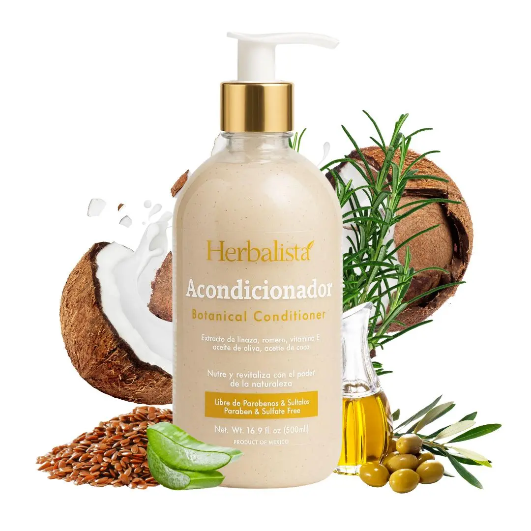 Herbalista Viral New Herbal Conditioner 500ml (16.9 fl oz) – With Rosemary, Coconut Oil, Flaxseed Extract, Aloe, Vitamin E & Olive Oil – Suaviza, Nutre, Hidrata – 100% Natural & Handcrafted