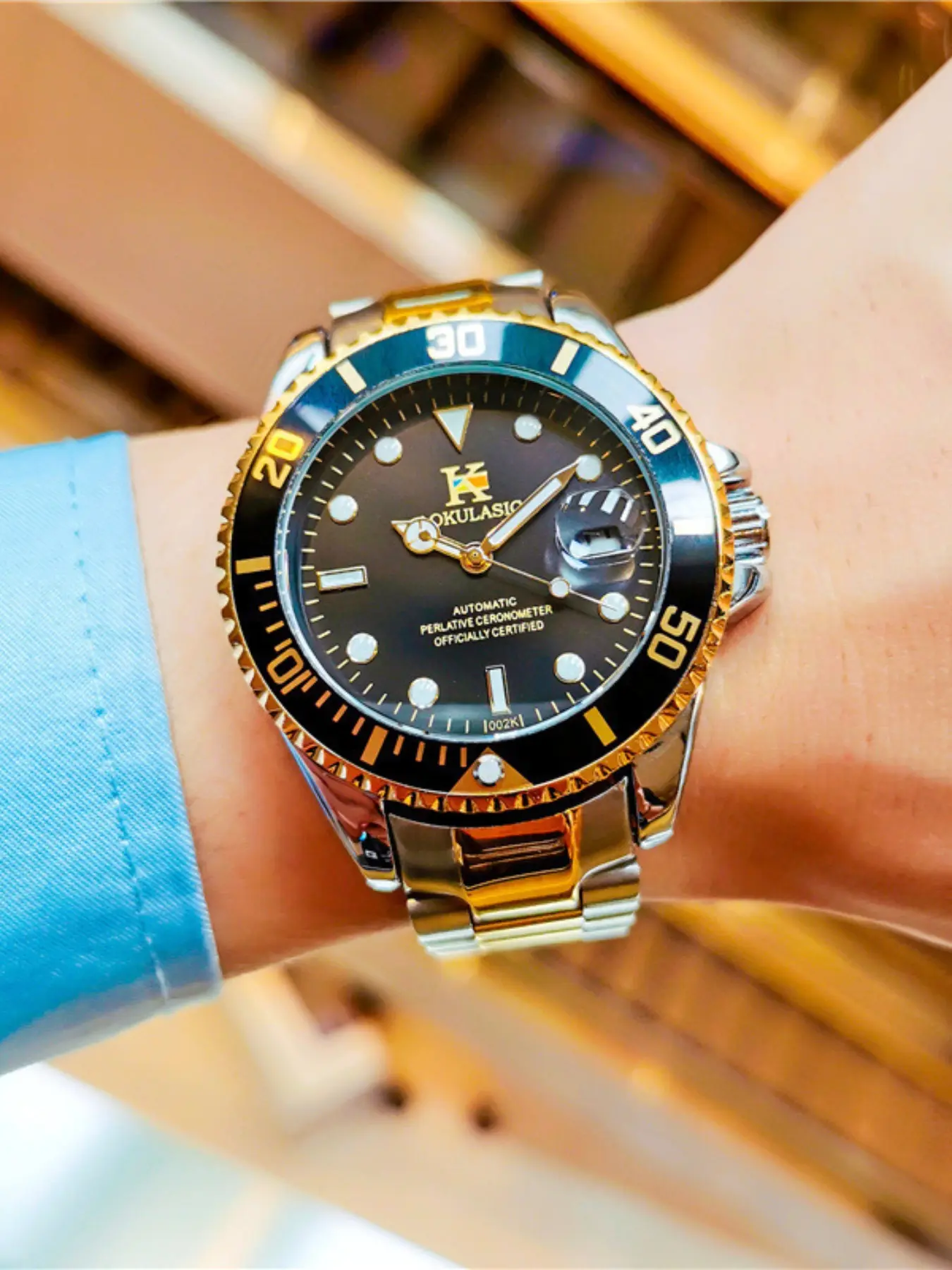European and American Feng Shui Ghost Submariner Series High end Business Men's Automatic Mechanical Watch Hollow Waterproof Luminous Calendar Analog Steel Strip Watch, Automatic Watches