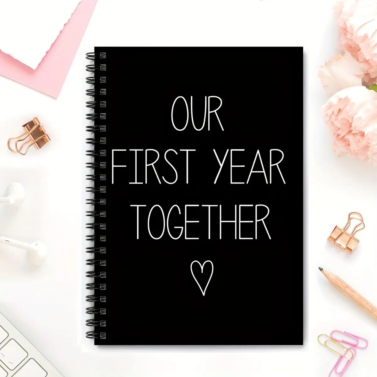 Spiral Notebook, Our First Year Together Lettering Notebook, Commemorative Love Diary for Exchanging Notes Between Couples, Gift for Couple, Spiral Notebook Journal, Spiral Coil Notebook