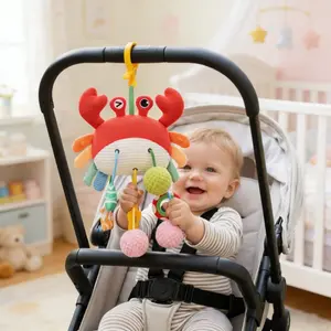 1pc Cartoon Crab Design Drawstring Pull Toy Pendant, Safe Seat Toy, Educational Sensory Soothing Crib Bell for Newborn Boys and Girls