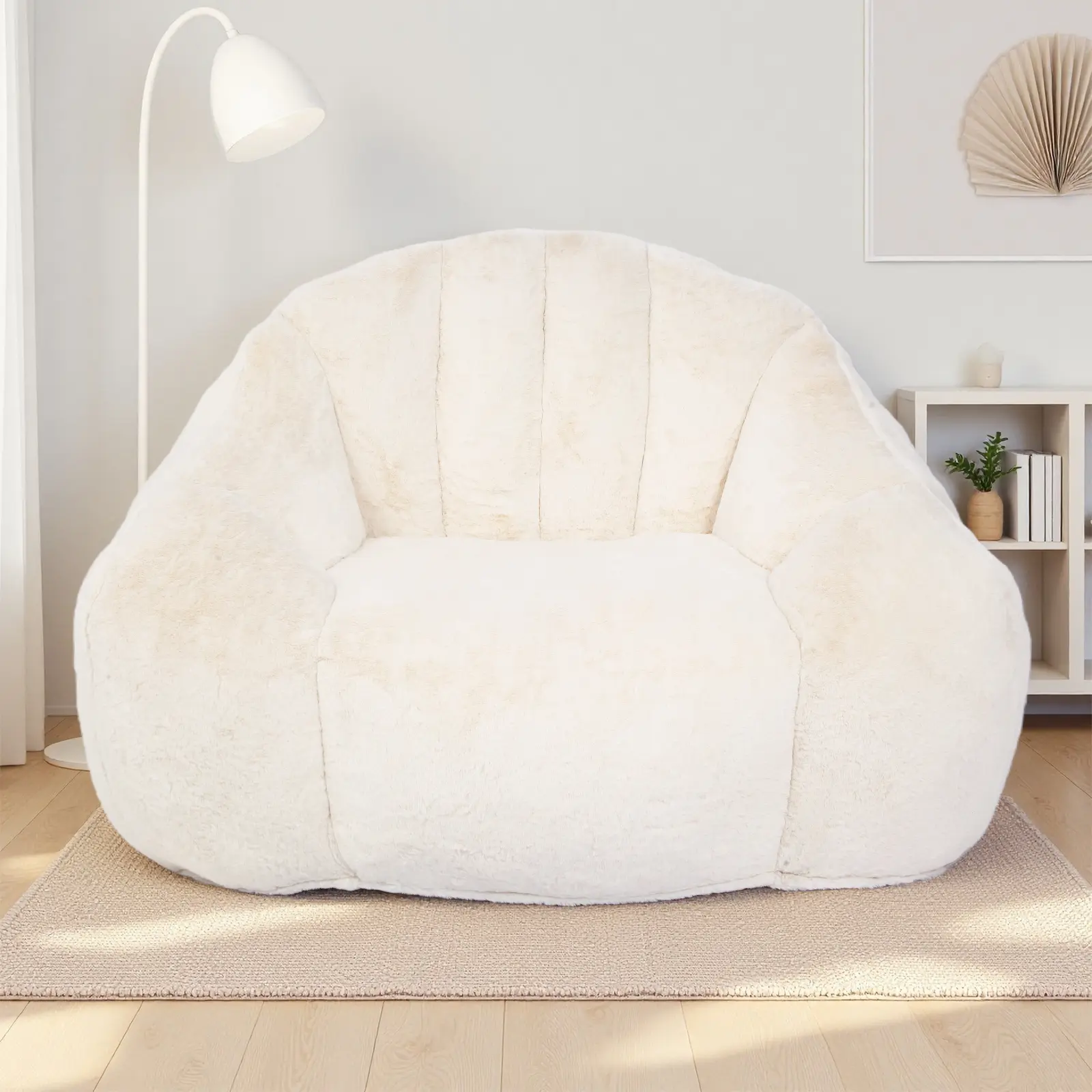 WGCTEK Floral Shaped Bean Bag Sofa Plush Couch with Petal Backrest for Boys Girls Beige Cozy Nursery Bedroom Seating