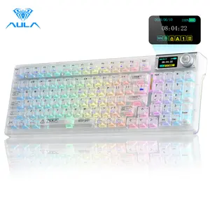 AULA F98 Pro V3 White Transparent Wireless Mechanical Keyboard with Number Pad ,10000mAh Battery, TFT Smart Screen & Knob, Tri-Mode Bluetooth/2.4G/USB-C, Hot Swappable RGB Gasket Gaming Keyboard