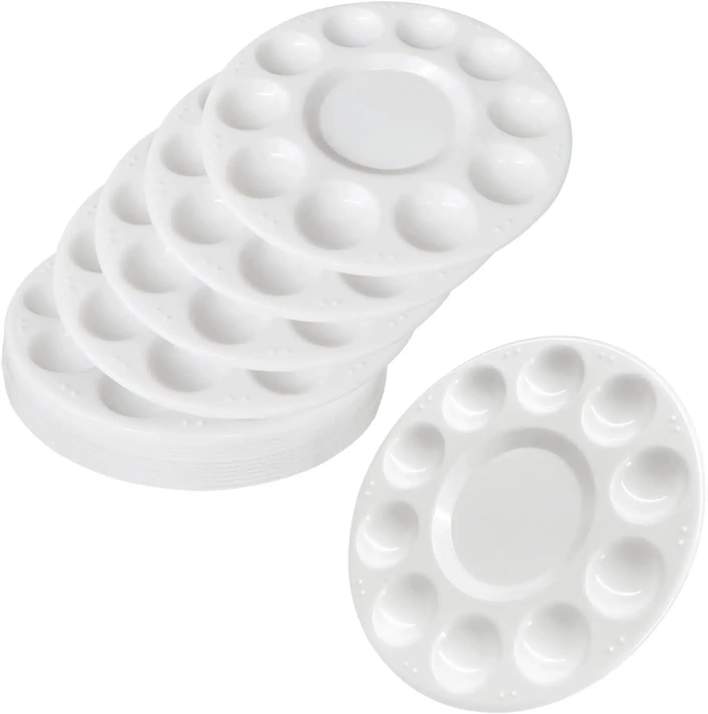15 Pack Paint Tray Palettes for Kids Plastic White Palettes for Students Paint Holder Paint Supplies 170mm Outer Diameter 78mm Mixing Area 10 Wells 32mm Diameter 10 Wells 8.63mm Depth 10.04mm Depth