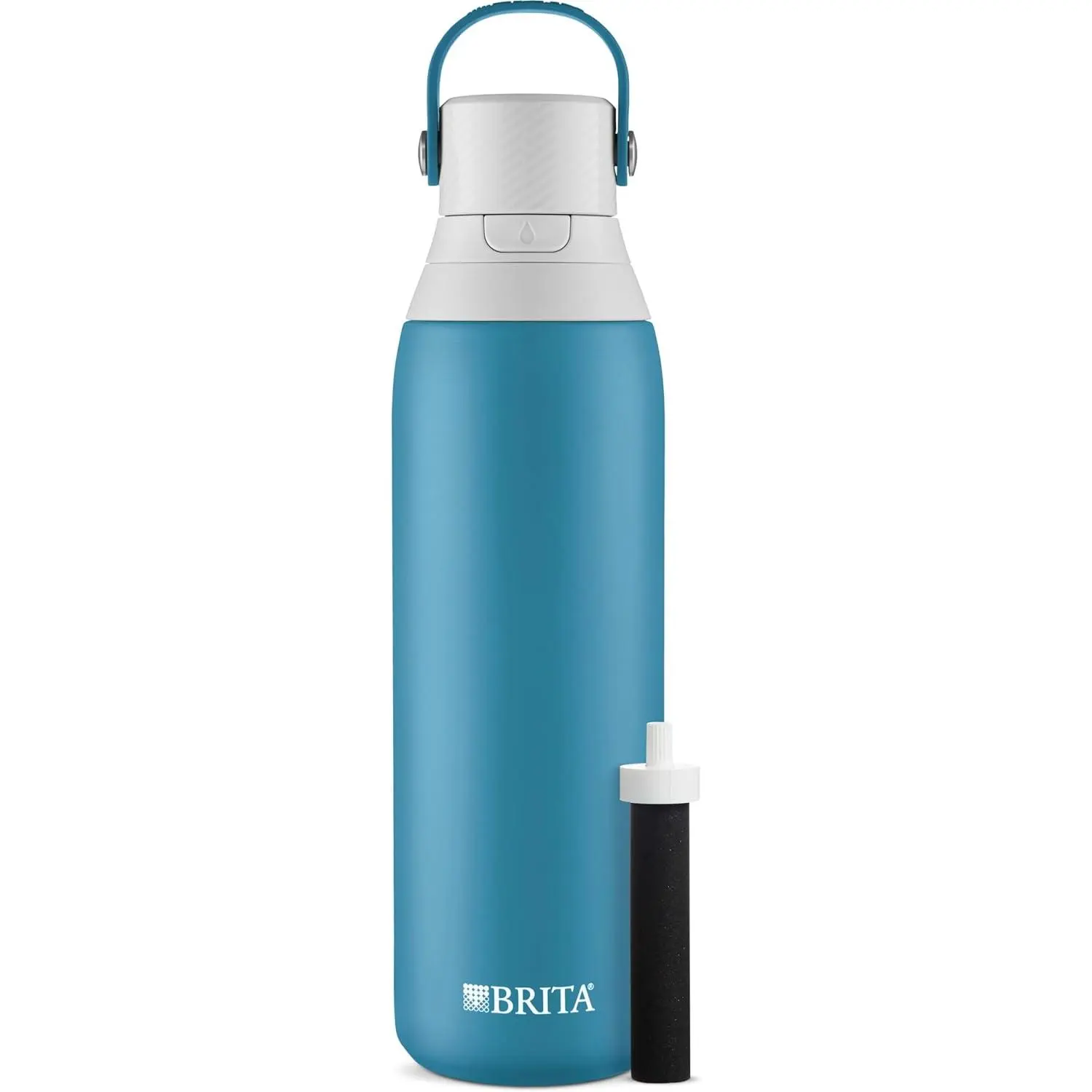 Brita Insulated Filtered Water Bottle with Straw, Reusable, Stainless Steel Metal, Blue Jay, 20 Ounce