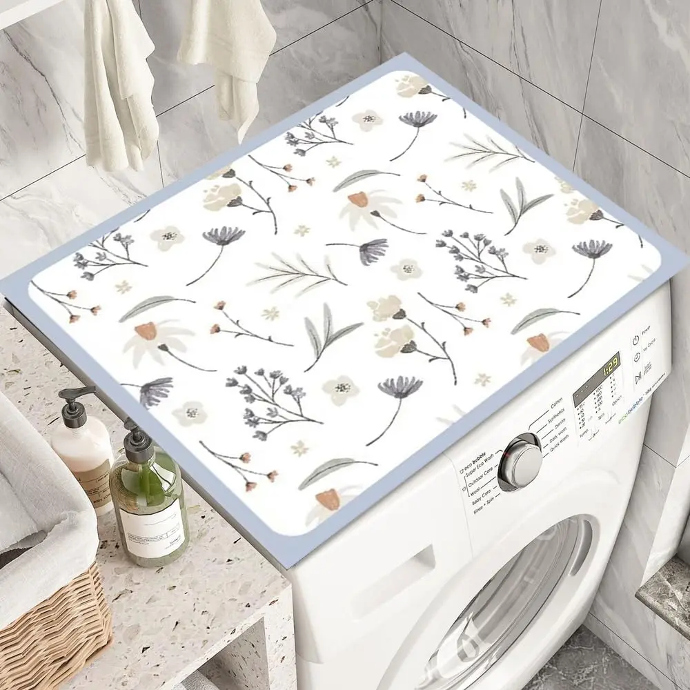 Flowers Washing Machine Dust Cover Mat Floral Washer Dryer Top Cover Mat No-wash Erasable Waterproof Cover Mat for Washer Microwave refrigerator (Blue Flowes)
