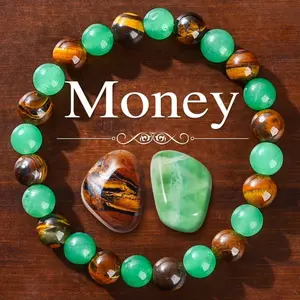Money Attraction Bracelet with Green Aventurine & Tiger Eye Blue Friendship Beaded Jewelry Protection Encouragement Gift Fashion Artificial Elastic Band