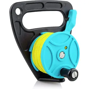 Scuba Dive Reel with Thumb Stopper, 150-foot High Visibility Retractable Line Diving Reel Finger Spool with Handle Stop Switch for Cave and Wreck Exploration, Kayaking Anchor, Spear Fishing, SMB