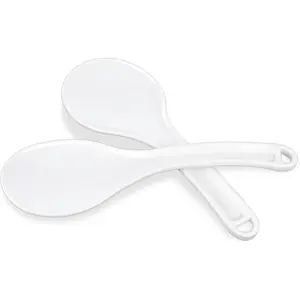 2Pcs Rice Paddle Spoon, 7.87 Inch Plastic Non-Stick Rice Spoon Spatula Cooker Serving Spoons, Scoop Spatula Kitchen Utensil for Serving-Rice, White Easy to Clean