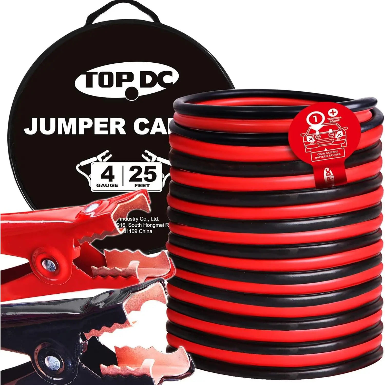 4 Gauge 25 Feet Jumper Cables for Car, SUV and Trucks Battery, Heavy Duty Automotive Booster Cables for Jump Starting Dead or Weak Batteries with Carry Bag