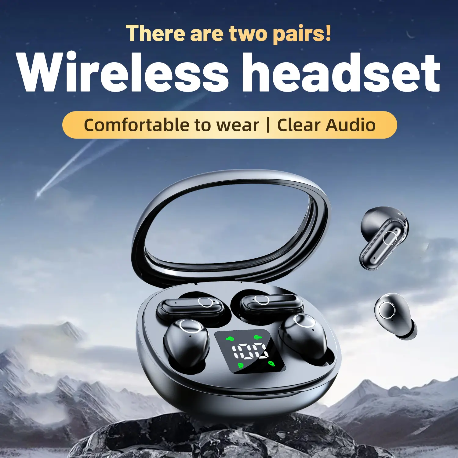 MSHUKCOE TWS Wireless Bluetooth Earbuds Noise Cancelling Headphones,Mini Invisible Headset,Two Pairs of Ear Buds for Couples Two Person in Ear Earphones with Mic for Sport,Sleeping,Running