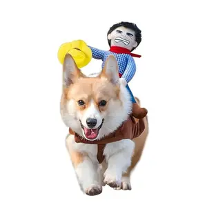 Cowboy Rider Dog Costume for Halloween Day with Doll and Hat, Knight Style, Clothes for Dogs, Pet Costume (S)