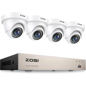 ZOSI 1080P 8CH H.265+ Home Security Camera System with AI Human/Vehicle Detection,Night Vision,8 Channel CCTV DVR,4pcs 1080P 1920TVL 2MP Outdoor Indoor Surveillance Dome Cameras (No HDD)
