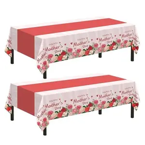 Childom 2 Pack Mothers Day Tablecloth,Mother's Day Party Decorations,54" x 108" Plastic Disposable Tablecloths for Rectangle,Plastic Table Covers for Mom Birthday Party Supplies Holiday Buffet Table