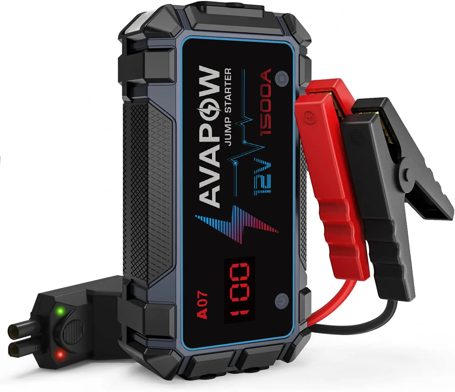 AVAPOW 1500A/3000A Peak Jumper Cables Kit(Up to 12V 7L Gas/5.5L Diesel Engine) with USB Quick Charging and 400 Lumen LED Jump Starter Battery Pack