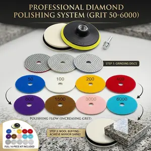 4 Inch Diamond Polishing Pads with 5/8’’-11 Backer Pad, 12PCS Wet/Dry Polishing Pad for Concrete Marble Stone Abrasive Discs