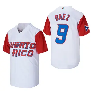 Men's Baseball Jersey #9 Baez Puerto Rico World Game Classic Men Baseball Jersey Sched u jersey