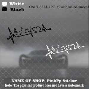 1PC Street Trendy Artistic Romantic Logo Sticker Stick on car windows or backpacks, this black & white heartbeat line + music note + heart decor instantly has a gentle healing vibe, music lovers can use it as a super atmospheric trendy decoration