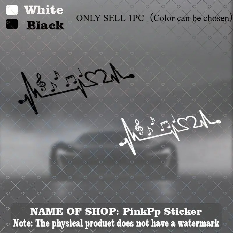 1PC Street Trendy Logo Sticker, Car stickers, Stick on car windows or backpacks, this black & white heartbeat line + music note + heart decor instantly has a gentle healing vibe, music lovers can use it as a super atmospheric trendy decoration