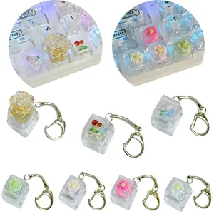 DIY Resin Flower Keycap, Mechanical Keyboard LED Keychain, Compatible with Cherry MX Cross-Stem Keyboards, Handmade Fidget Toy Design, Includes  Silent Switche, Cute Gift for Girls