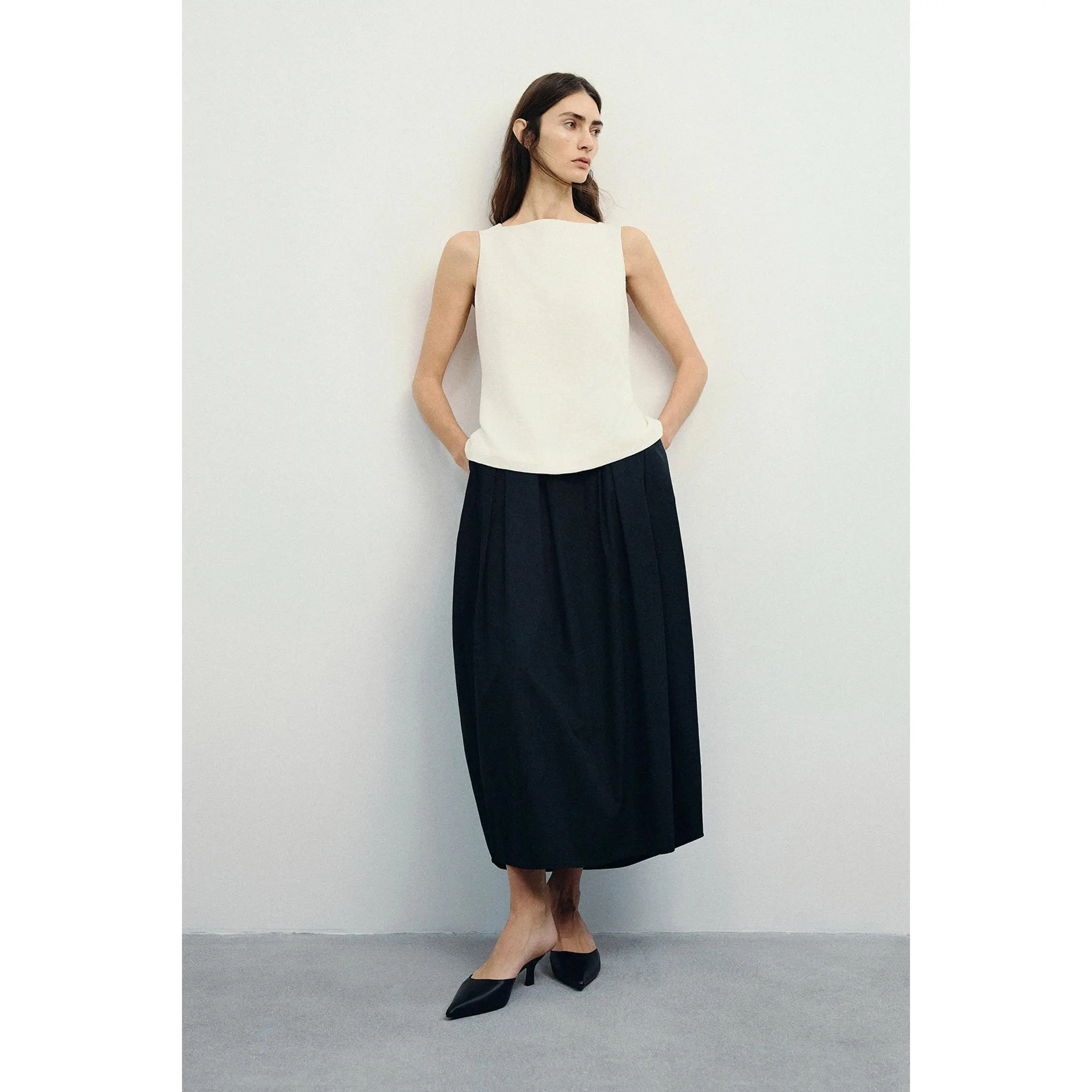 Ballon Heavy Poplin Pleated Skirt
