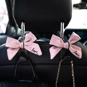 2Pcs Cute Diamond Bowknot S-Type Car Seat Headrest Hook Hangers, Car Organizers for Handbag, Purse, Coat & Accessories, Universal Fit