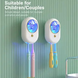 UVC Toothbrush Sanitizer Holder, Wall Mounted Sterilizer with 60°C Hot Air Drying, Cute Cartoon Design, Auto Sterilization, for Kids & Couples, Bathroom Organizer Sterilizing Mount