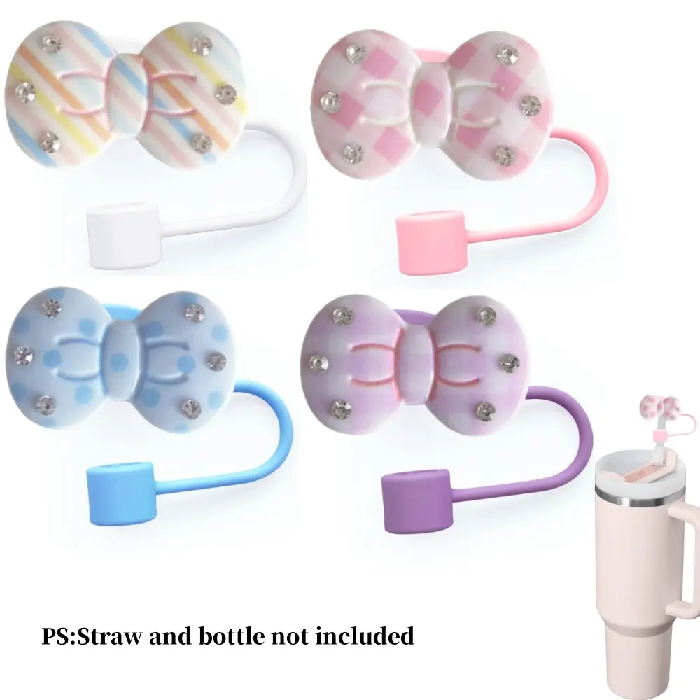 New Straw Toppers Set,Cute bow style Straw Covers Compatible with Cups 30&40 Oz Dust-proof for 0.39" Diameter Straws Christmas and New Year Themed straw Toppers,outdoor camping party Activities 4pcs
