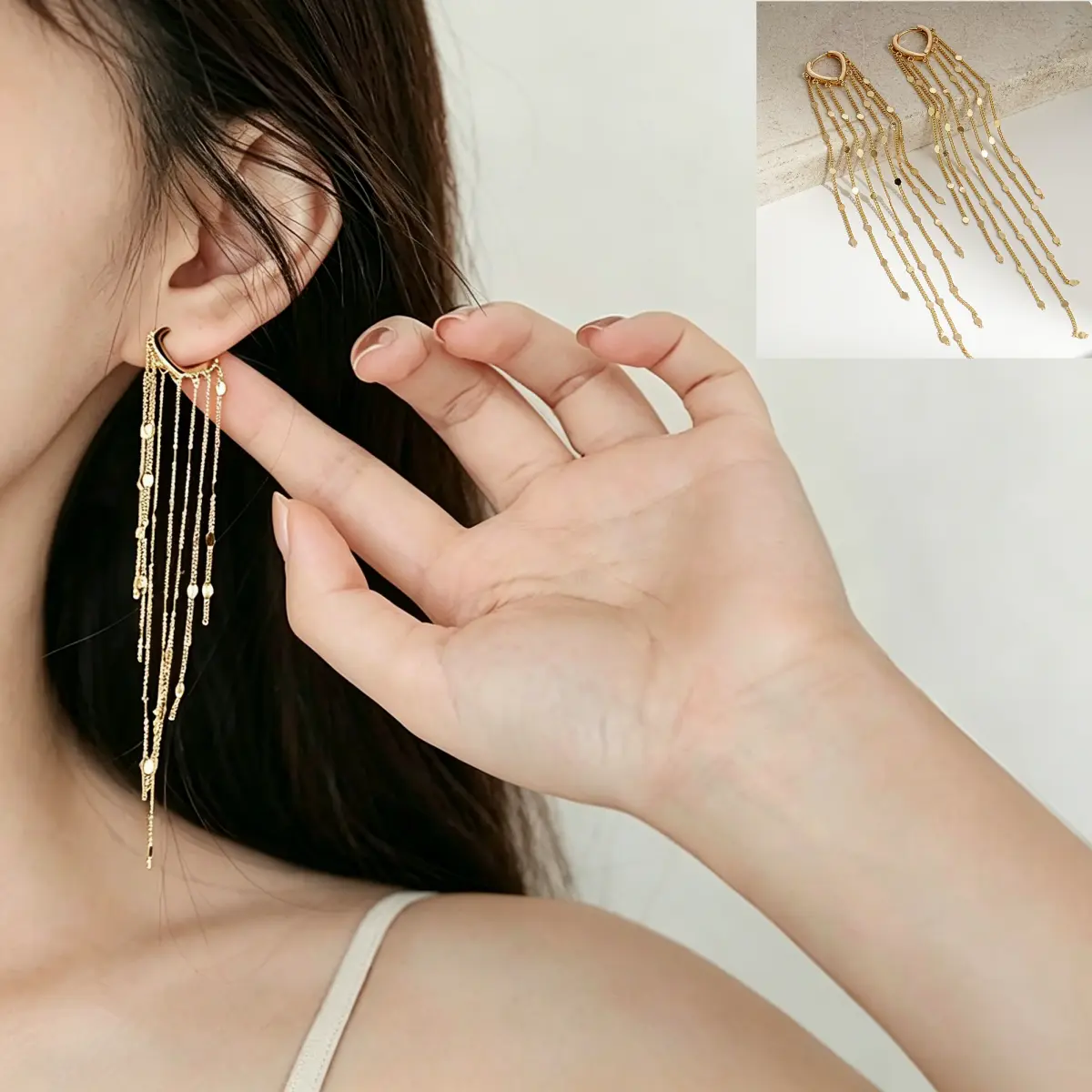 Tassel Threader Earrings for Women - Single Pair of Long, Dramatic Chains, Plated for Everyday Wear