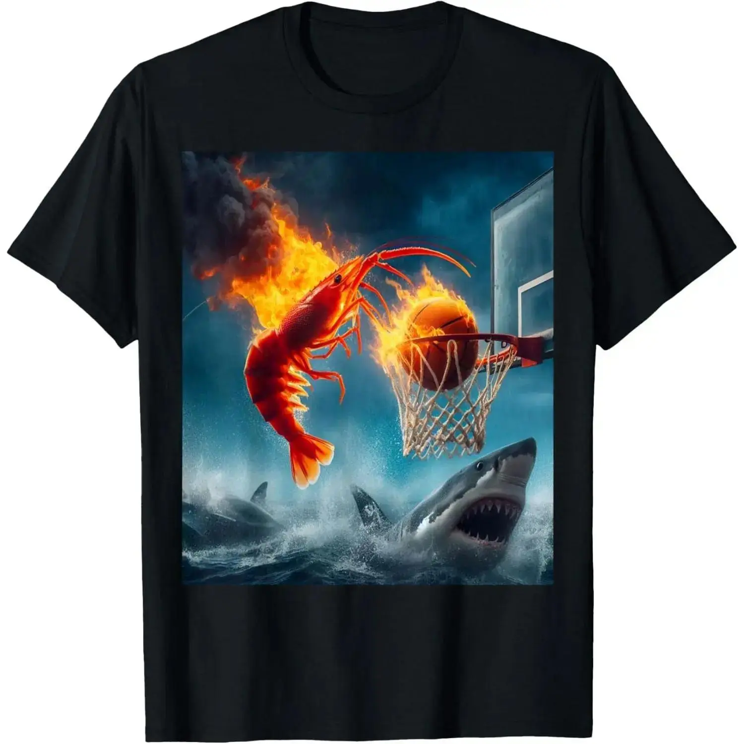 [Cotton graphic tees]men gifts Casual shortsleeve tops Shrimp Dunking on Shark Funny Fishing Meme T-Shirt casual crew neck cotton t-shirt Menswear Unisex