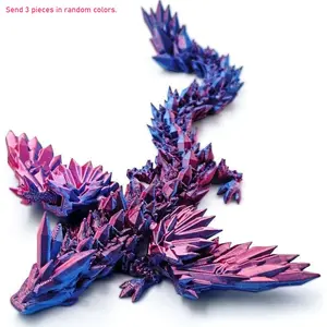 3D Printed Dragon 3-Pack, 9 inch Large Articulated Dragon Figure, Figurine, Flexible 3D Dragon Model, Fidget Decor Toy for Home Office Desk, Creative Thanksgiving Christmas Birthday Gift for Boys and Girls