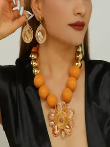 2 exaggerated sets hand woven bold flower shaped banquet party necklace fashion jewelry Trendy Jewelry Set