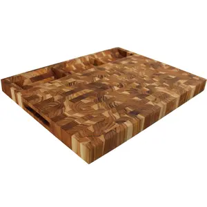 EcoDecors 24" x 18" FSC Teak End Grain Cutting Board with Groove & Handles