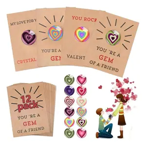 Valentine's Day Gift Set, 12 Pack Heart-Shaped Crystal Cards, Classroom School Party Exchange Gifts, Perfect Valentine's Day Present, Party Gift Packs