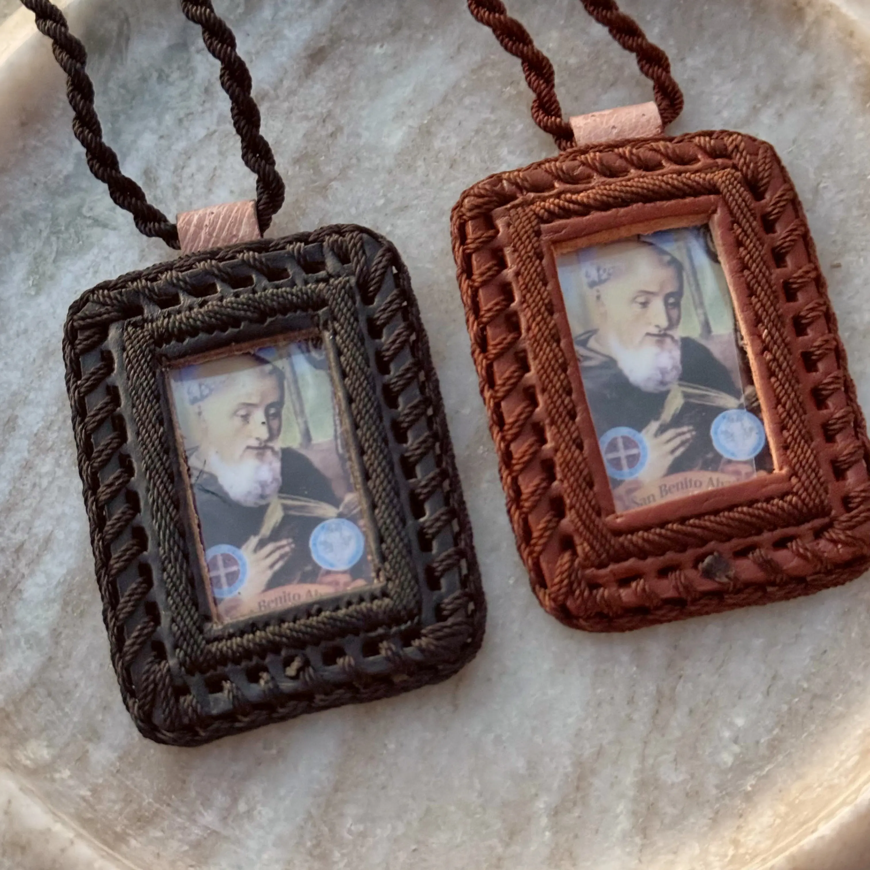 Male San Benito Escapulario Cross Design Faith Necklace with Custom Photo Pendant, Casual Daily Fashion Costume Jewelry Accessory, Custom Photo Necklace, Cross Design Necklace