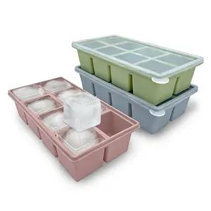 Silicone Ice Cube Trays 3 Pack - Large Size Silicone Ice Cube Molds with Leak Proof Removable Lid Square Ice Cube Tray And BPA Free for Cocktail,Whiskey, Stackable Flexible Ice
