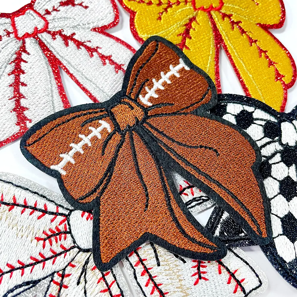10PCS Iron-On Game Day Embroidery Appliques - Sports Ball, Sequin, Bow Designs - Sew-On Cute Decoration Accessories for DIY Clothes, Hats Projects
