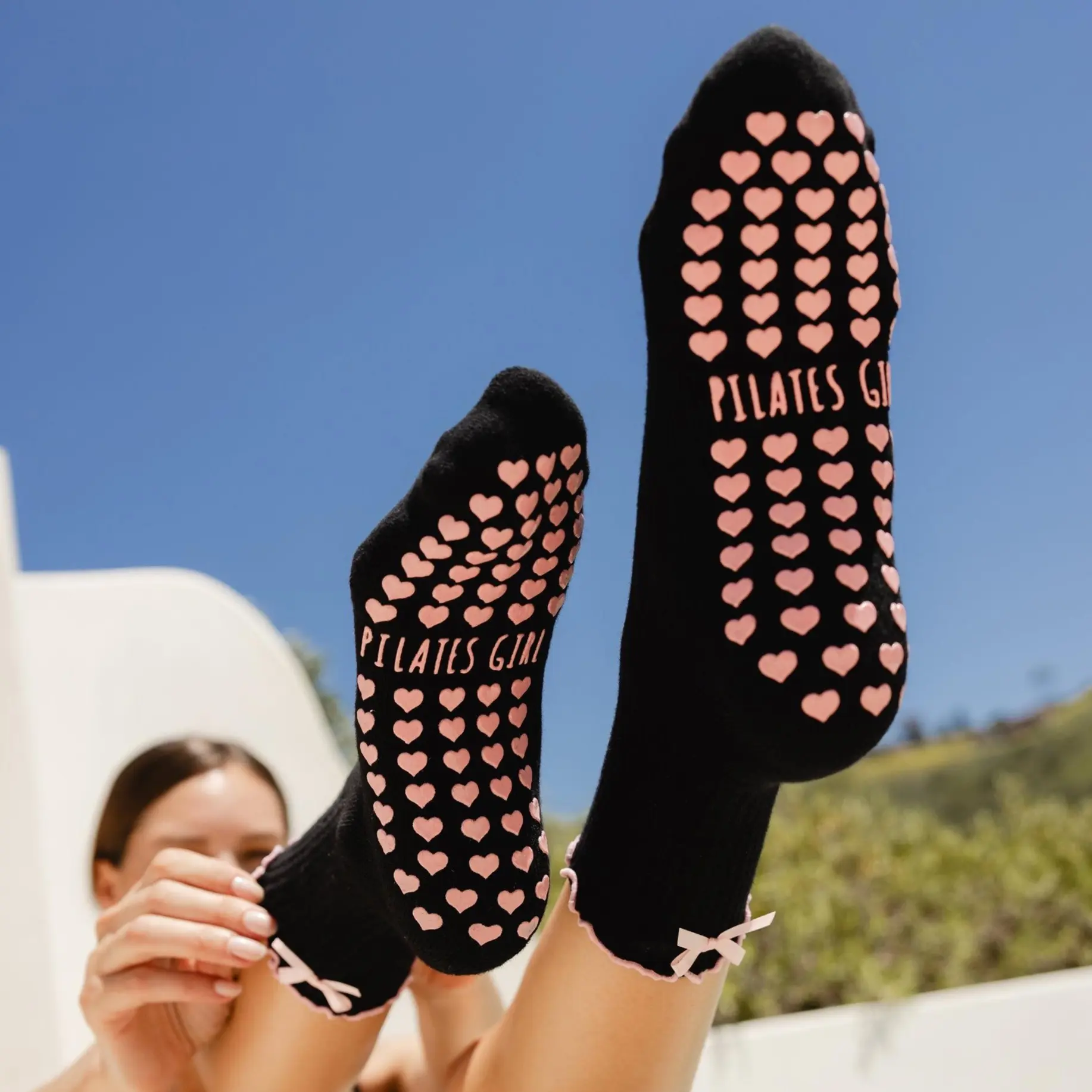 Pilates Girl Bow Grip Socks in Black