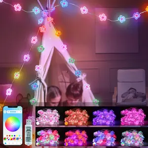 Cherry Blossom Flower String Lights, 33ft 16 Million Color Chaning Fairy Lights Plug in APP & Remote Control DIY  Sync Flower Light for Bedroom Dorm Wedding Decor