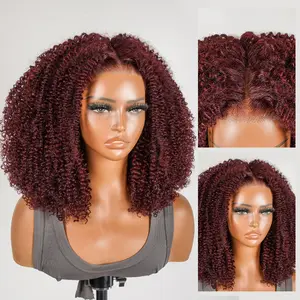 [NEW IN] West Kiss Burgundy Ready To Go Wig Glueless Afro Curly 7x5 Lace Front Wigs Human Hair Pre Cut Lace Pre Plucked Hairline