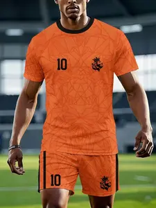 Men's 3D Digital Print Round Neck Soccer Jersey, Dutch Team Geometric Lion Face, Number 10, Casual Sports Wear, Perfect Gift, Sportswear