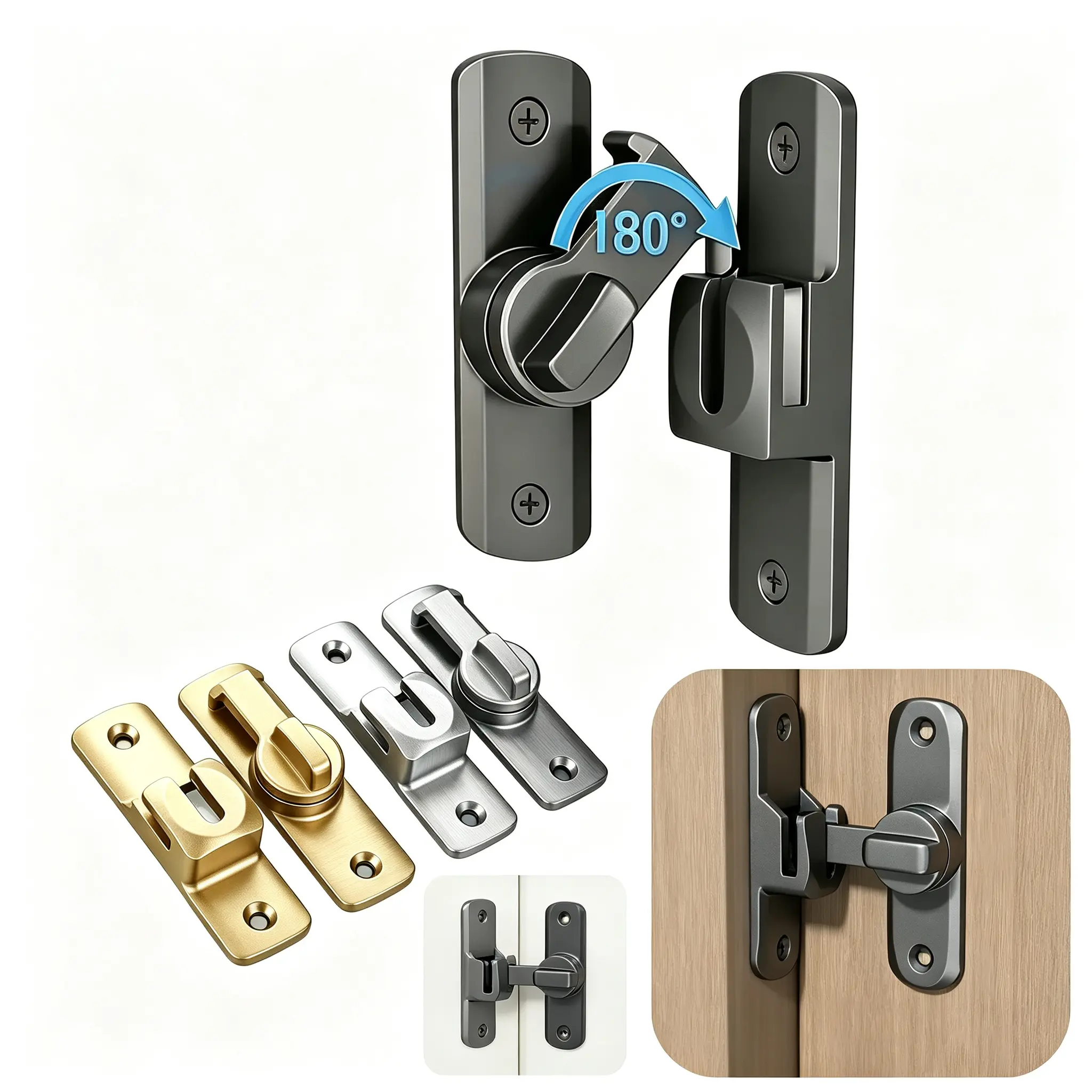 3-Pack Heavy-Duty Anti-Theft Sliding Door Lock, 90°/180° Adjustable Flip Sliding Bolt Latch, Durable Stainless Steel Barn Door Security Lock for Bathroom Garage Outdoor, Home Door Hardware