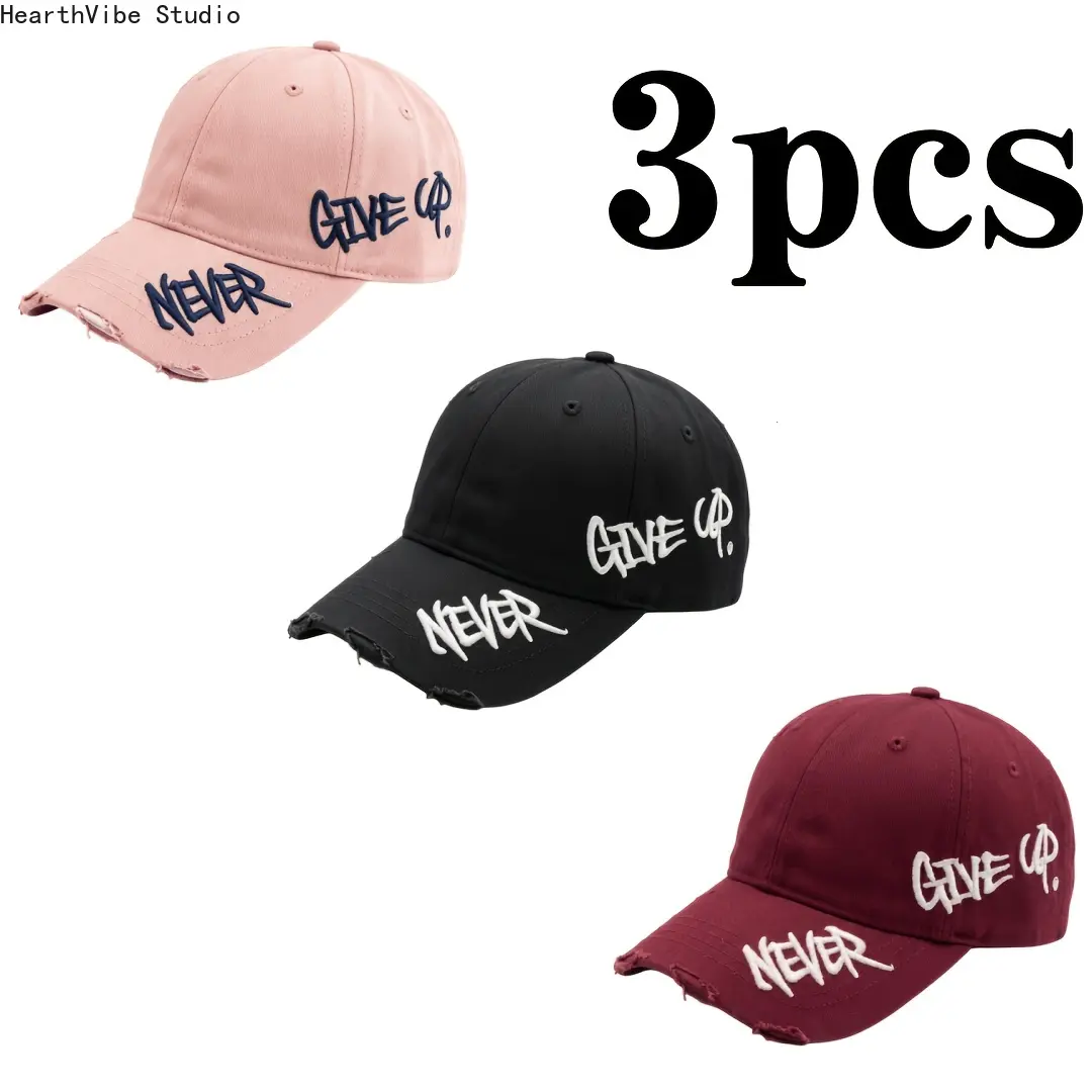 3-Piece Men's Casual Embroidered Baseball Cap, Distressed US-Inspired Dad Hat with Curved Visor for Streetwear & Camping, Casual Hat, Embroidered Cap