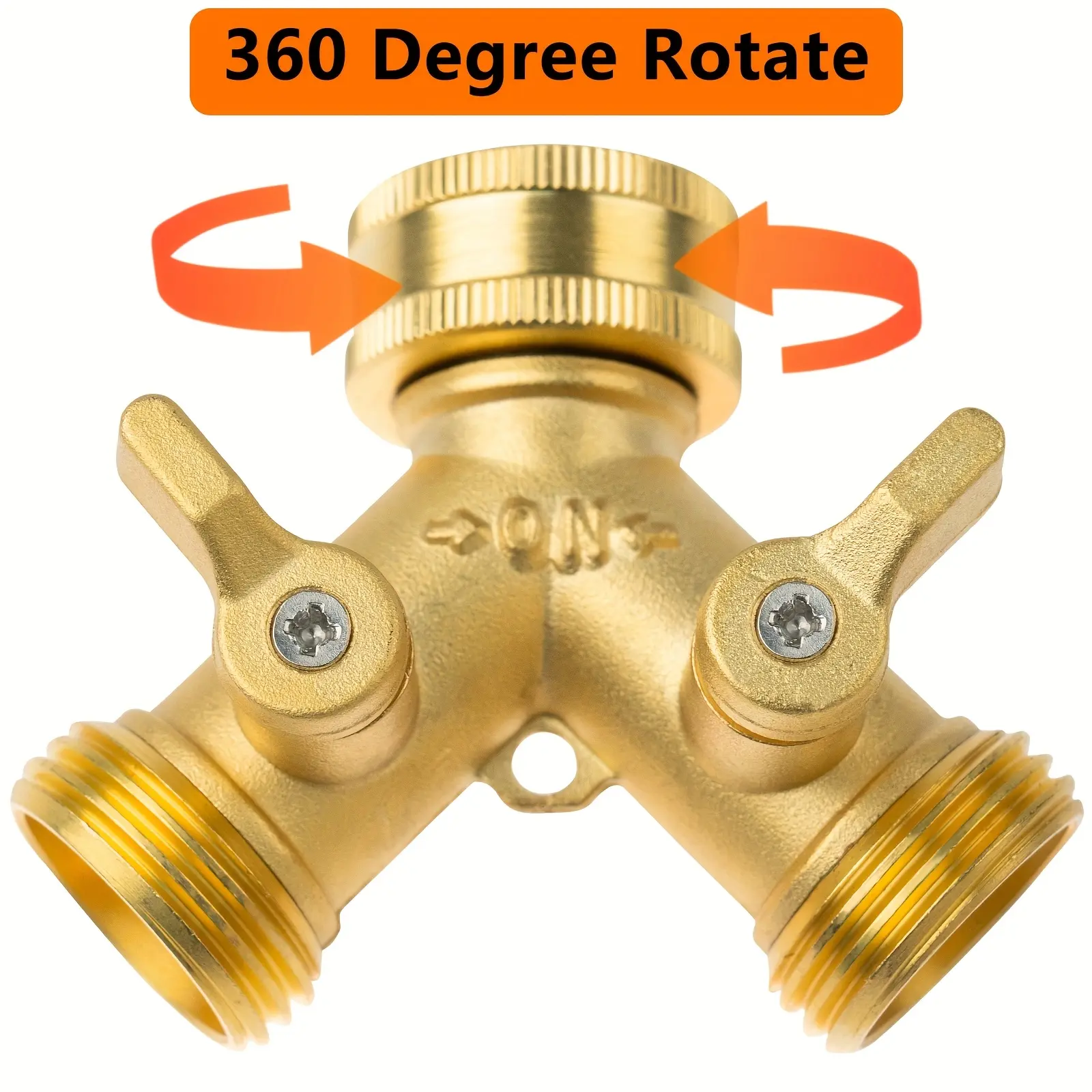 Brass 2-way garden hose splitter with solid brass handle, 3/4 inch GHT thread adapter, durable frost-resistant water diverter valve for outdoor gardening, lawn watering and flower irrigation