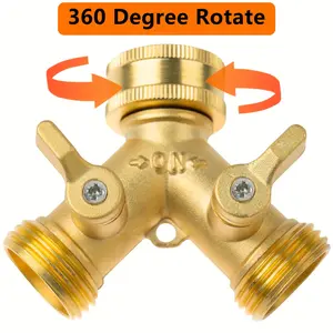 Garden Hose Y Valve Hose Splitter Brass Hose Splitter with Solid Brass Handle Brass Y Valve Water Garden Hose Adapter 2 Way Y Valve 3/4"GHT Thread Extra 4 Pressure Washers for Outdoor Gardening Watering Lawn Irrigation Tool