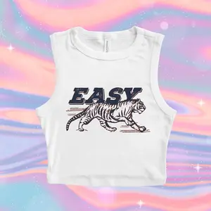 Easy Tiger Micro Ribbed Tank, Motivational Tank Top, Aesthetic Tiger Crop Tank, Hippie Tank, Retro Boho Shirt, Wild Animal Shirt, Retro Tiger Y2k Crop Tank Top
