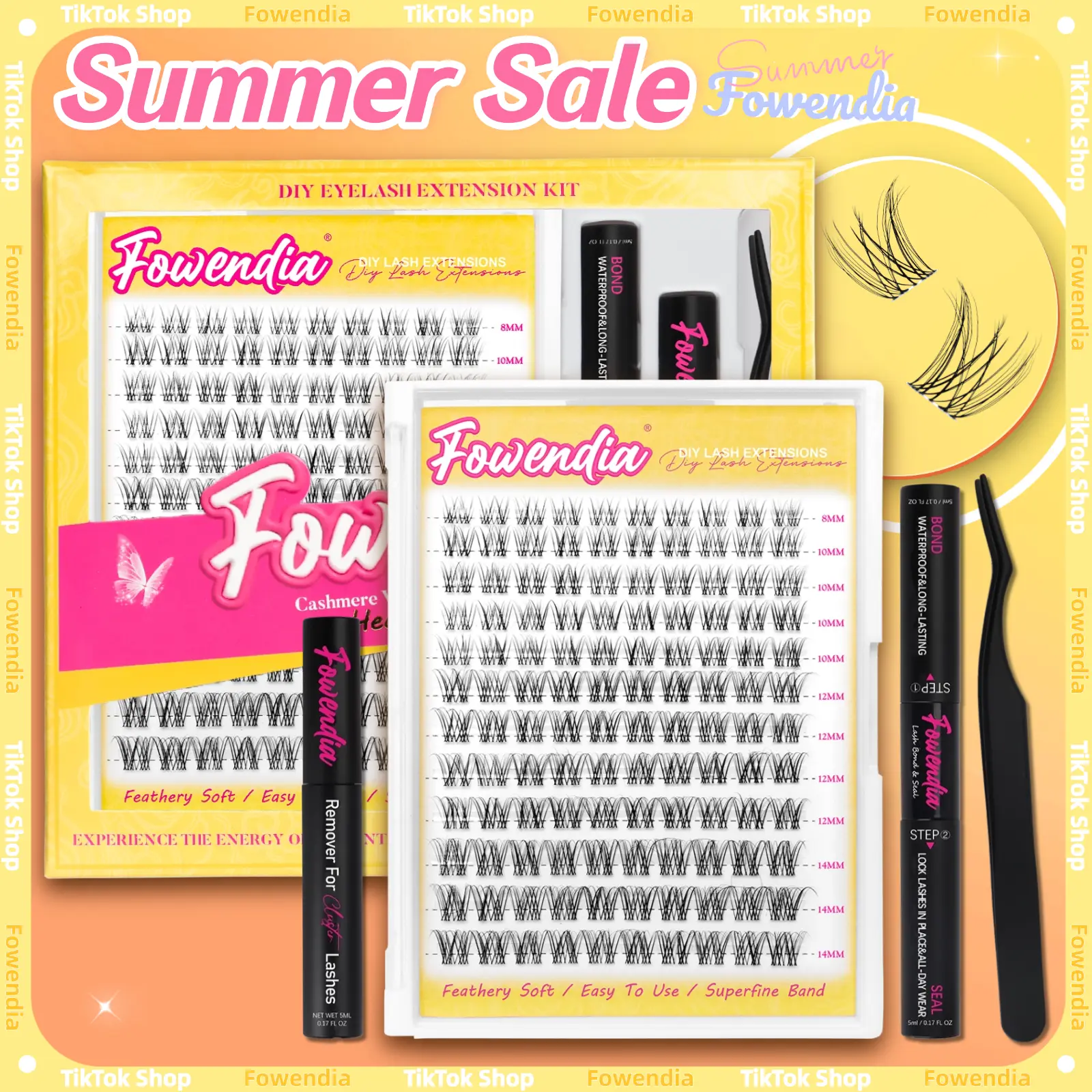Fowendia First Met Short-Kit Lash Clusters  DIY Lash Extension 8-14mm Eyelash Clusters D Curl Individual Eye Lashes Manga False Eyelashes Natural Look Cluster Eyelash Extensions Super Thin Band for Salon
