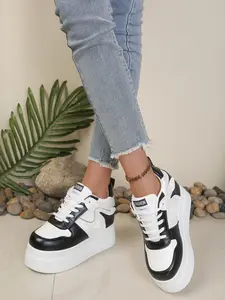 Women's 11CM Comfortable Invisible Height Boost Sneakers | For Daily Commute | Classic Versatile Style | PU Leather Lace Up Non-Slip Sole | For Shopping, Date, School