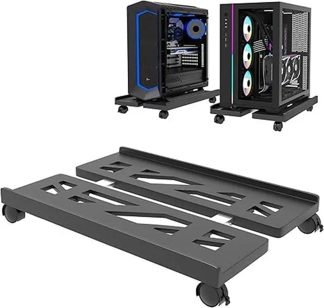 Adjustable Computer Tower Stand, PC Stand Mobile CPU Stand with 4 Rolling Caster Wheels Fits Most PC Under Desk, Ventilated Under Desk PC Tower Holder for Office,Gamers